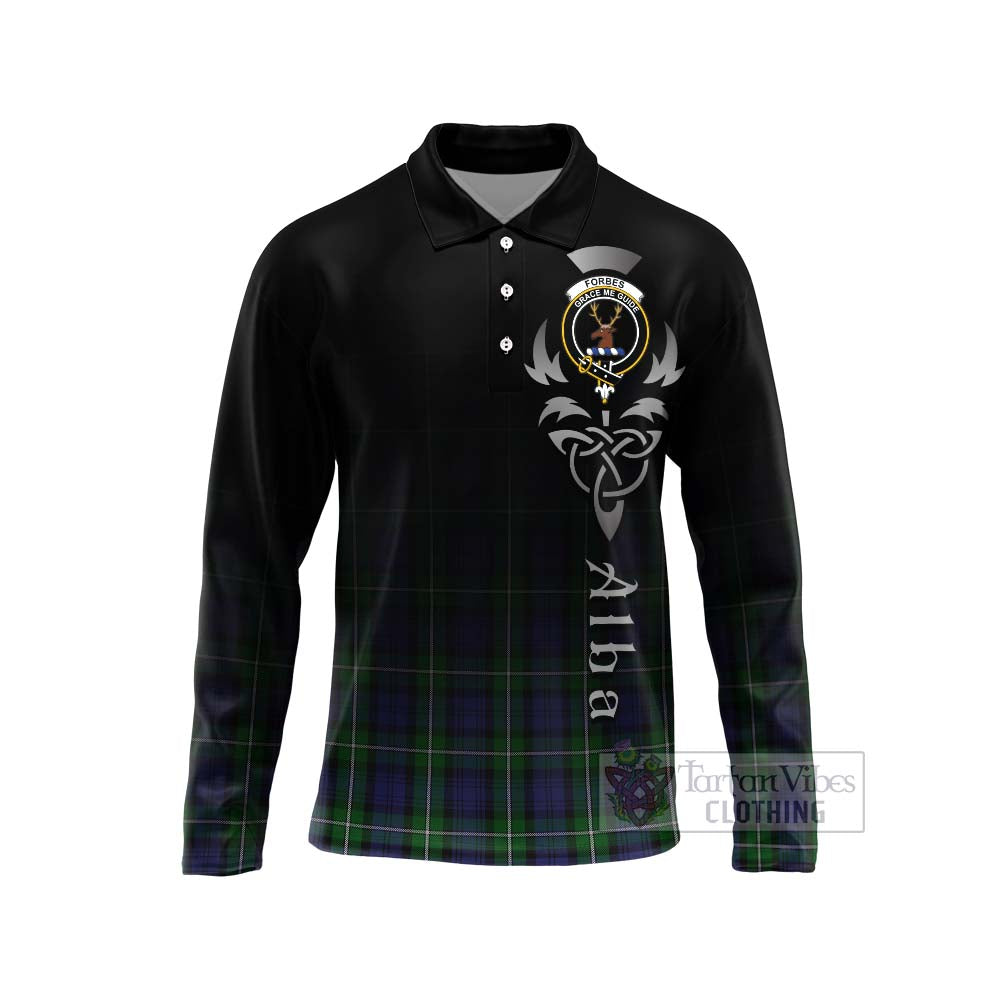 Tartan Vibes Clothing Forbes Tartan Long Sleeve Polo Shirt Featuring Alba Gu Brath Family Crest Celtic Inspired