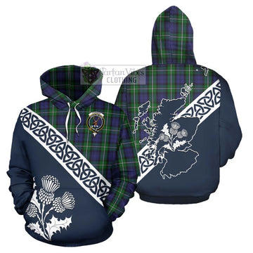 Forbes Tartan Hoodie Featuring Thistle and Scotland Map