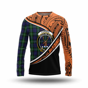 Forbes Crest Tartan Long Sleeve T-Shirt with Polynesian Vibes Style - Orange Version