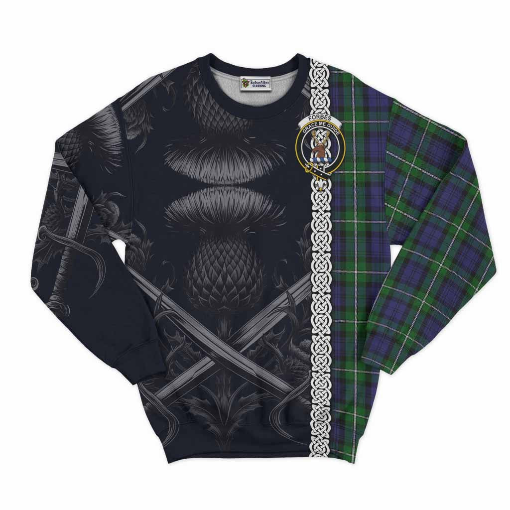 Tartan Vibes Clothing Forbes Tartan Sweatshirt with Family Crest Cross Sword Thistle Celtic Vibes