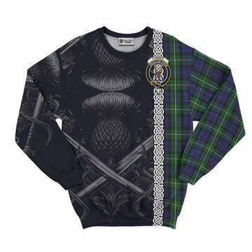 Forbes Tartan Sweatshirt with Family Crest Cross Sword Thistle Celtic Vibes