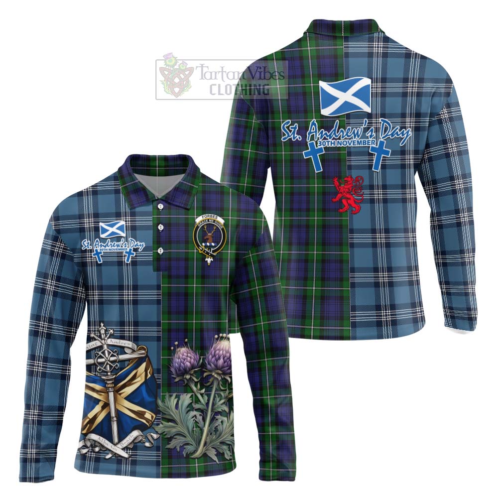 Tartan Vibes Clothing Forbes Tartan Long Sleeve Polo Shirt Happy St. Andrew's Day Half Tartan Style