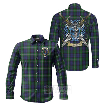 Forbes Tartan Long Sleeve Button Shirt with Family Crest Celtic Skull Style