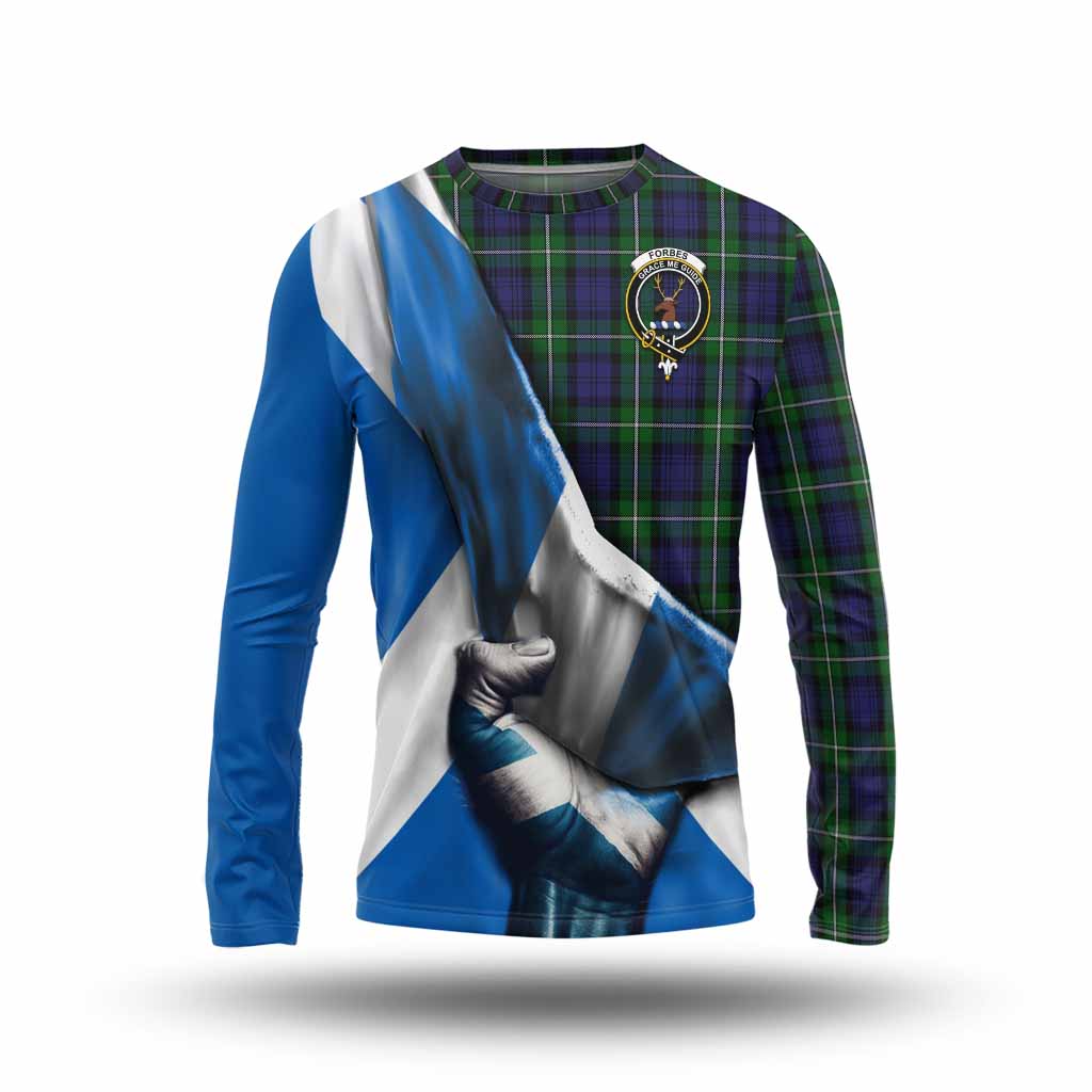 Tartan Vibes Clothing Forbes Tartan Long Sleeve T-Shirt with Family Crest Scotland Patriotic Style