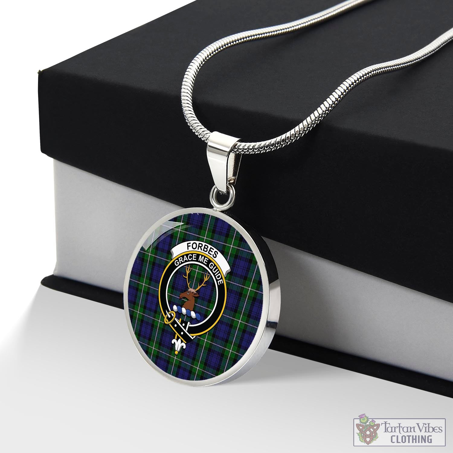 Tartan Vibes Clothing Forbes Tartan Circle Necklace with Family Crest