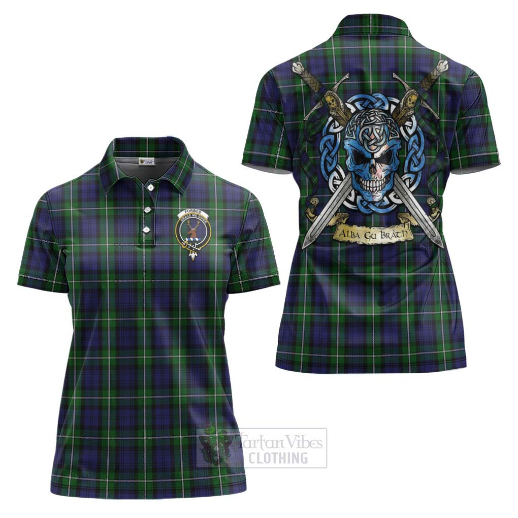 Tartan Vibes Clothing Forbes Tartan Women's Polo Shirt with Family Crest Celtic Skull Style