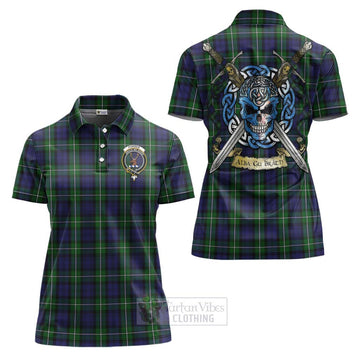 Forbes Tartan Women's Polo Shirt with Family Crest Celtic Skull Style