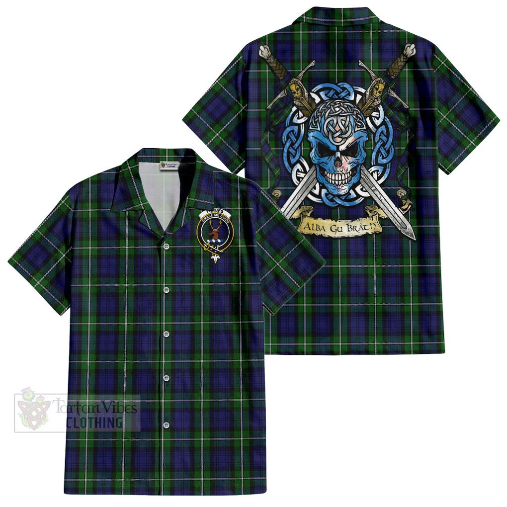 Tartan Vibes Clothing Forbes Tartan Short Sleeve Button Shirt with Family Crest Celtic Skull Style