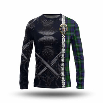 Forbes Tartan Long Sleeve T-Shirt with Family Crest Cross Sword Thistle Celtic Vibes