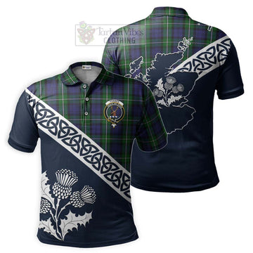 Forbes Tartan Polo Shirt Featuring Thistle and Scotland Map