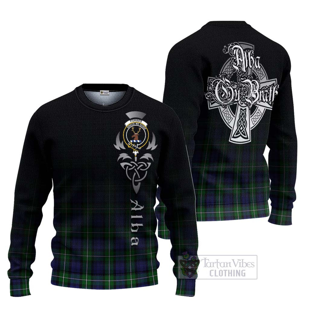 Tartan Vibes Clothing Forbes Tartan Knitted Sweater Featuring Alba Gu Brath Family Crest Celtic Inspired