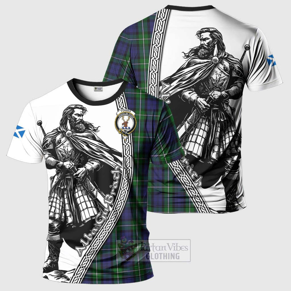 Tartan Vibes Clothing Forbes Tartan Clan Crest T-Shirt with Highlander Warrior Celtic Style