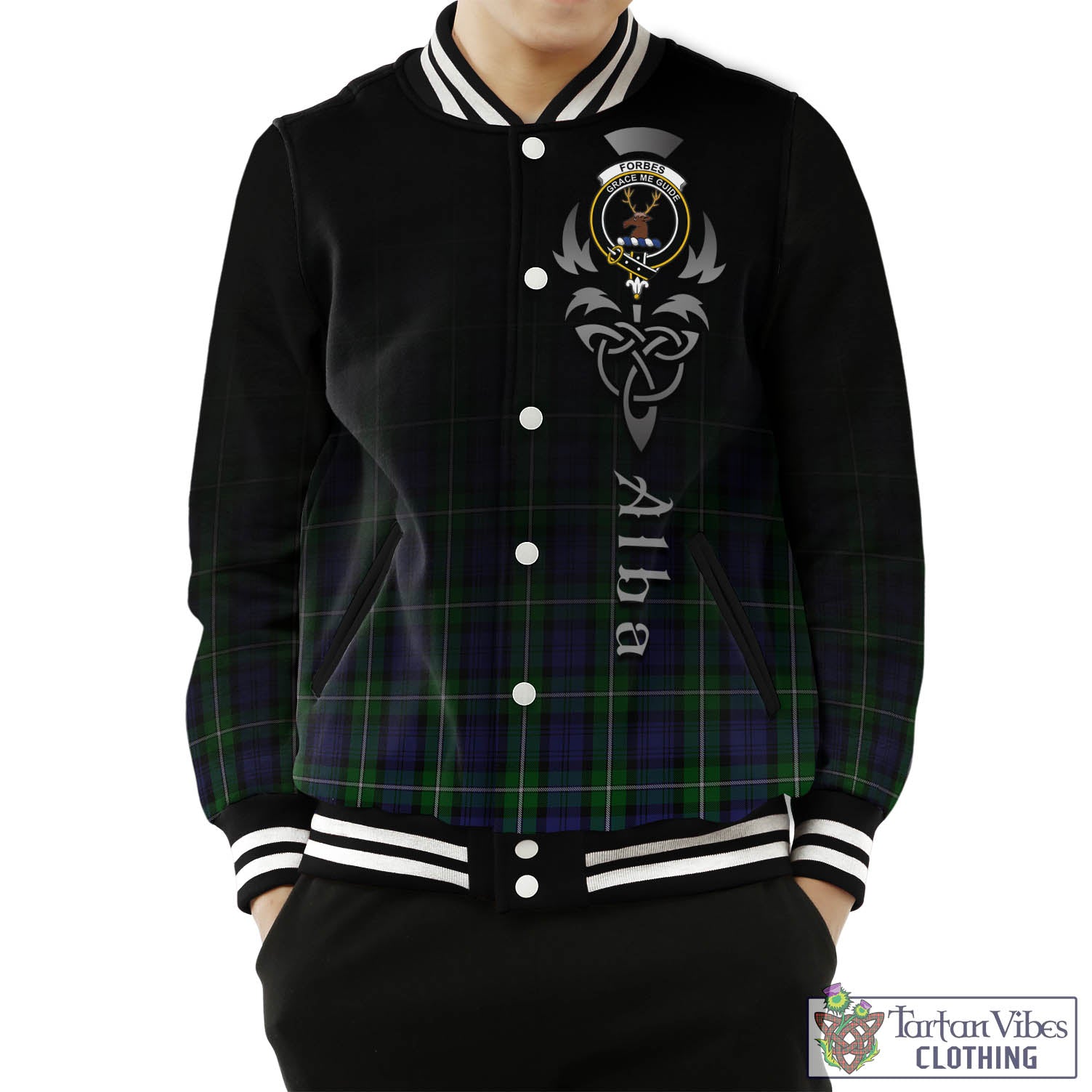 Tartan Vibes Clothing Forbes Tartan Baseball Jacket Featuring Alba Gu Brath Family Crest Celtic Inspired