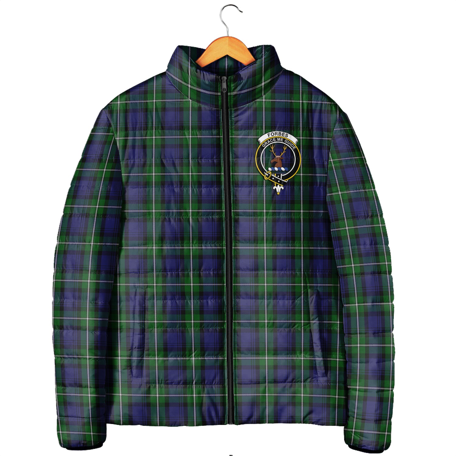 Forbes Tartan Padded Jacket with Family Crest Men's Padded Jacket - Tartan Vibes Clothing