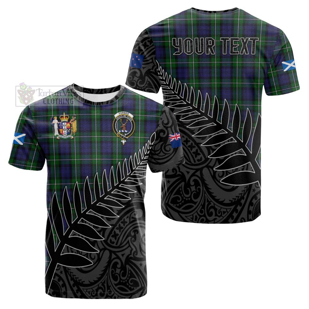 Tartan Vibes Clothing Forbes Crest Tartan Cotton T-shirt with New Zealand Silver Fern Half Style