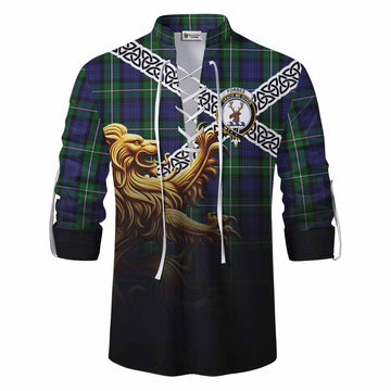 Forbes Crest Tartan Ghillie Kilt Shirt with Golden Lion Emblem Celtic Style Men - Tartan Vibes Clothing