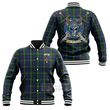 Forbes Tartan Baseball Jacket with Family Crest Celtic Skull Style