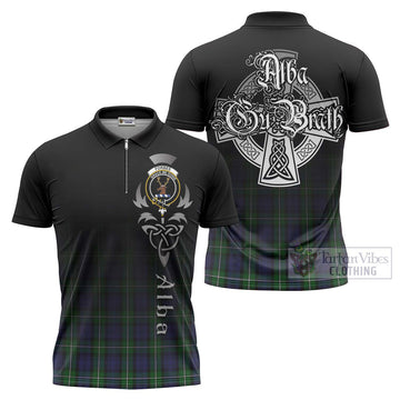 Forbes Tartan Zipper Polo Shirt Featuring Alba Gu Brath Family Crest Celtic Inspired