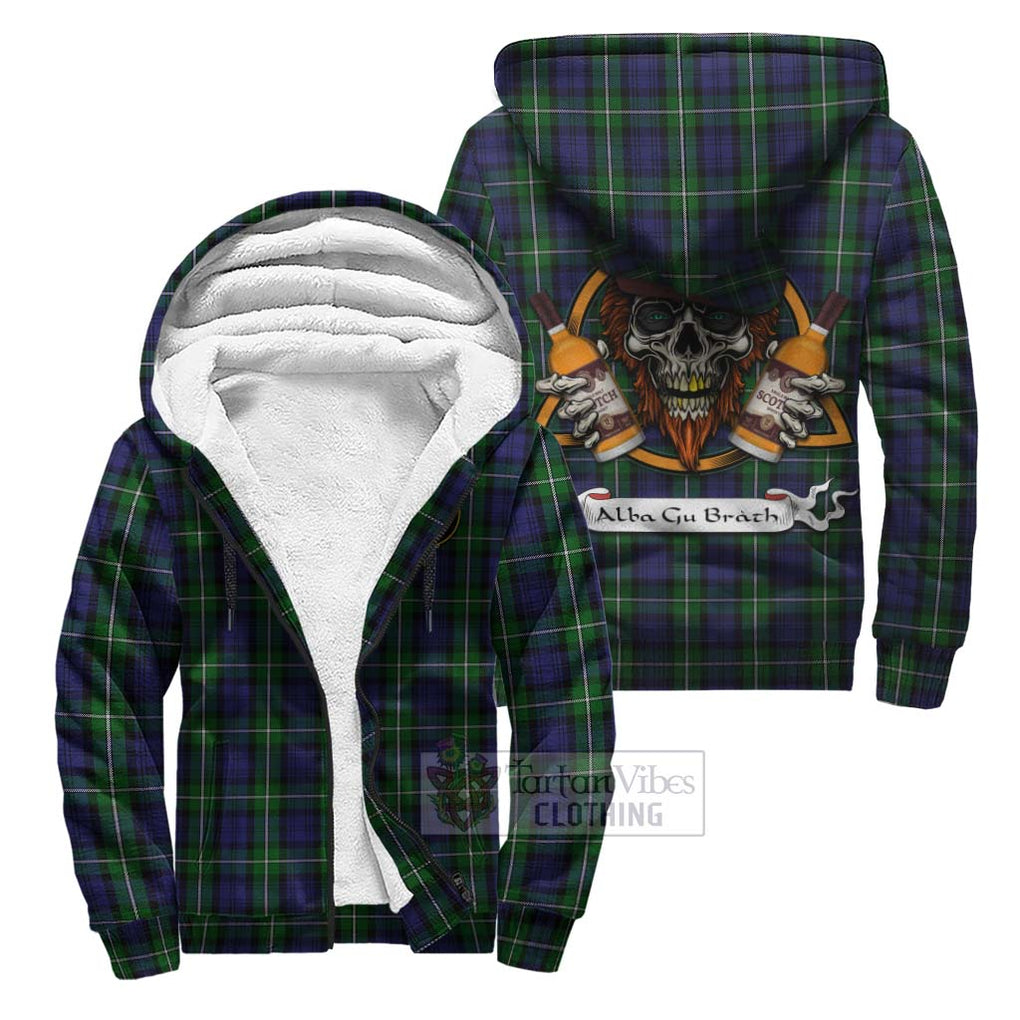 Tartan Vibes Clothing Forbes Tartan Sherpa Hoodie with Family Crest and Bearded Skull Holding Bottles of Whiskey