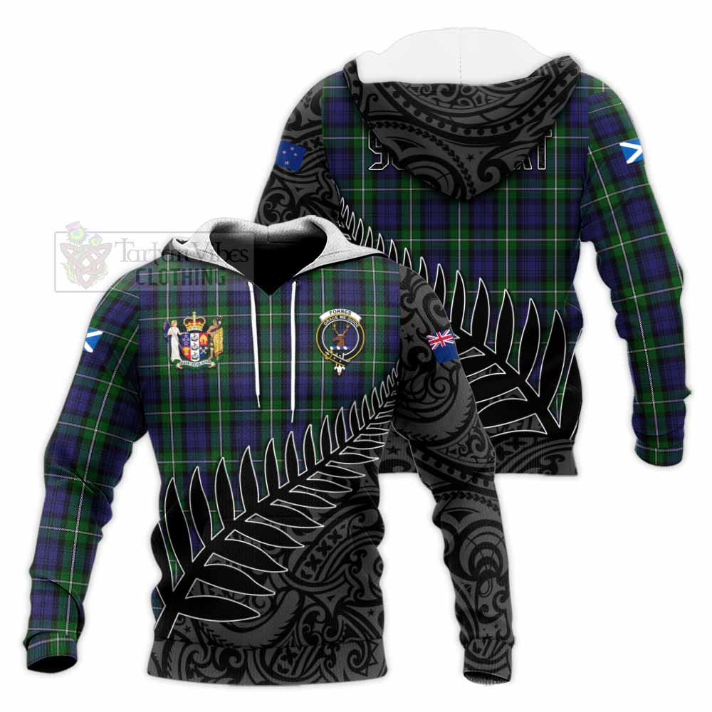 Tartan Vibes Clothing Forbes Crest Tartan Knitted Hoodie with New Zealand Silver Fern Half Style