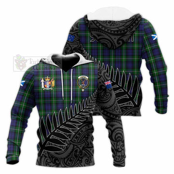 Forbes Crest Tartan Knitted Hoodie with New Zealand Silver Fern Half Style