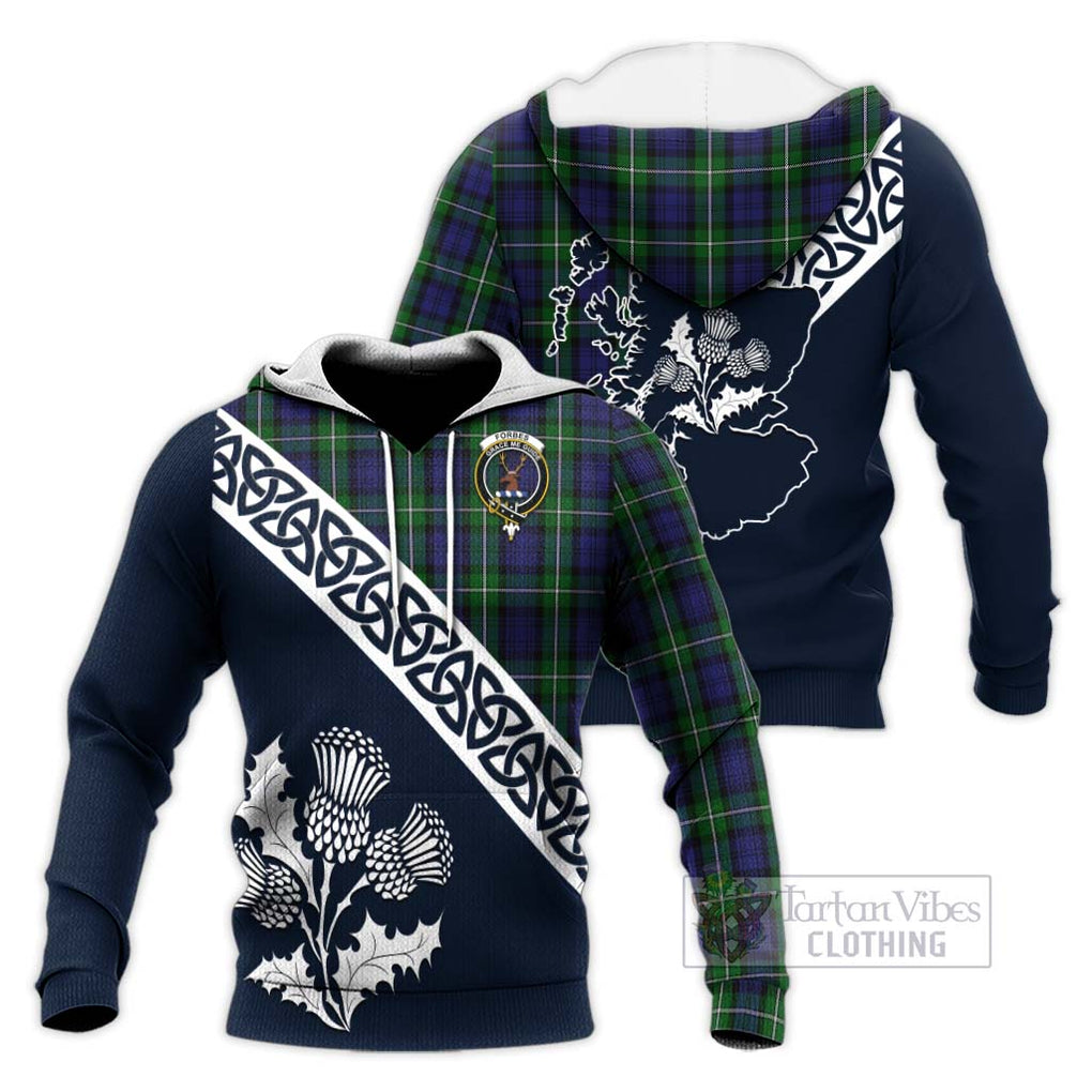 Tartan Vibes Clothing Forbes Tartan Knitted Hoodie Featuring Thistle and Scotland Map