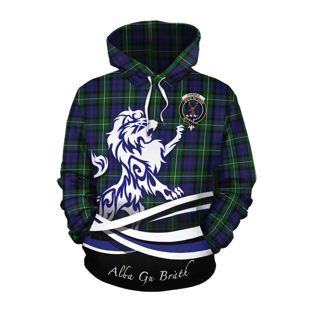 Tartan Vibes Clothing Forbes Tartan Cotton Hoodie with Alba Gu Brath Regal Lion Emblem