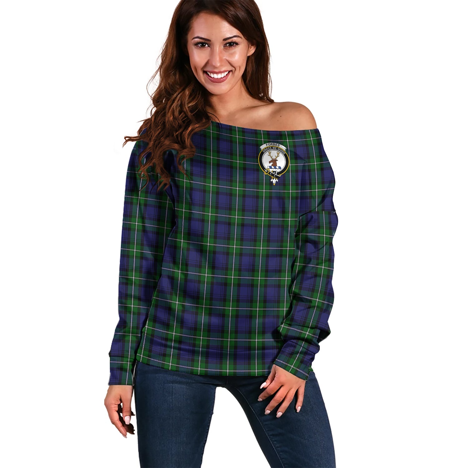 Forbes Tartan Off Shoulder Women Sweater with Family Crest Women - Tartanvibesclothing