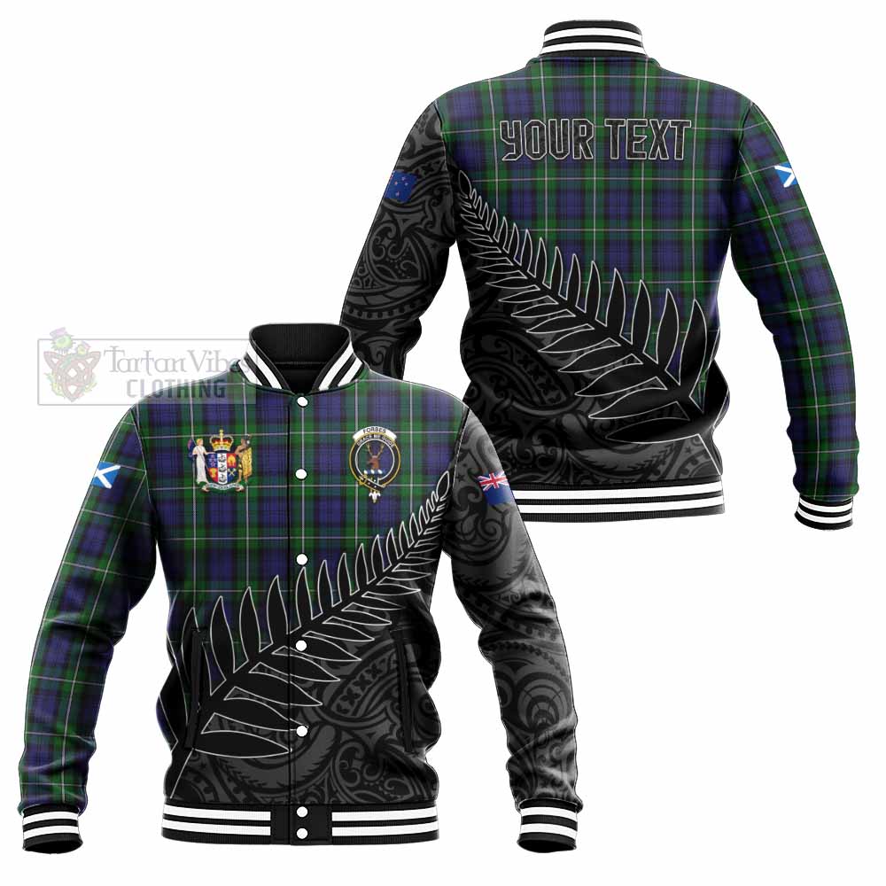 Tartan Vibes Clothing Forbes Crest Tartan Baseball Jacket with New Zealand Silver Fern Half Style