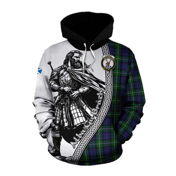 Forbes Tartan Clan Crest Cotton Hoodie with Highlander Warrior Celtic Style