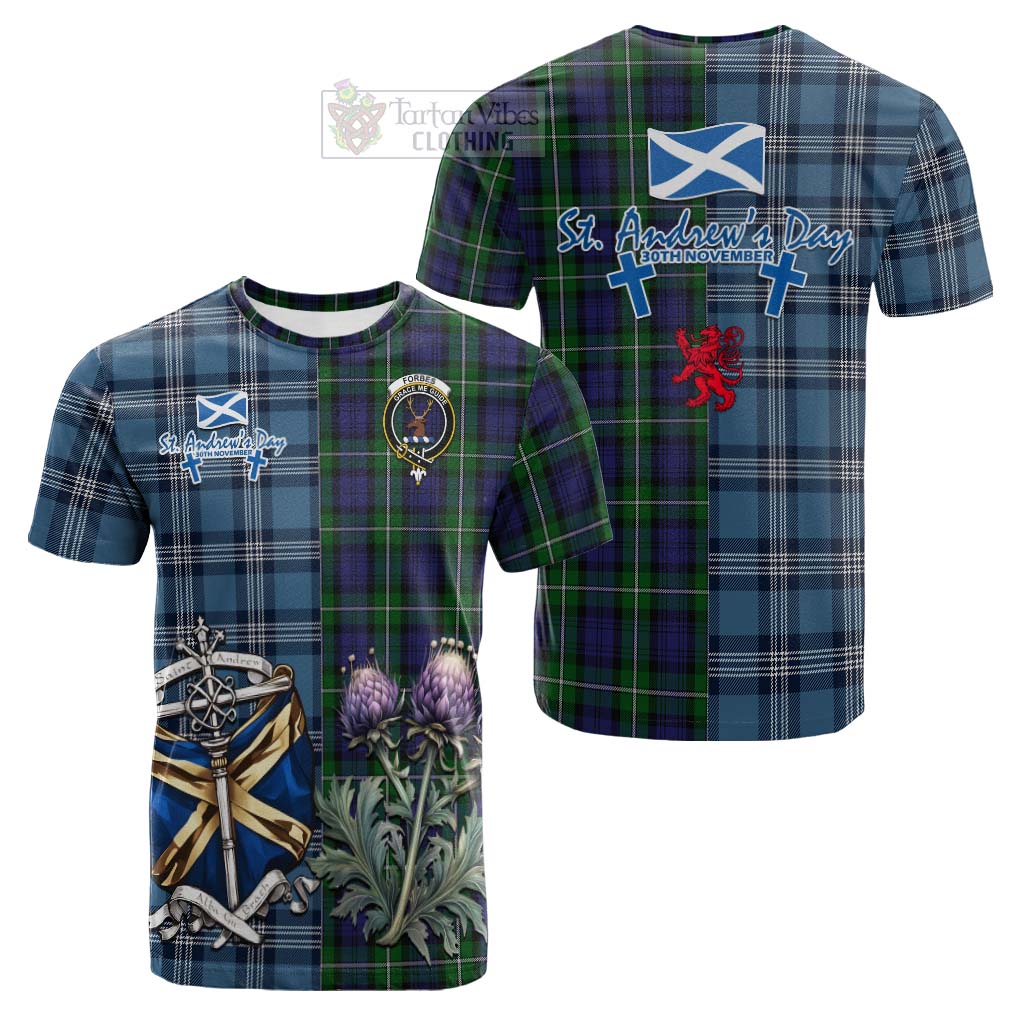 Tartan Vibes Clothing Forbes Tartan Cotton T-shirt Happy St. Andrew's Day Half Tartan Style