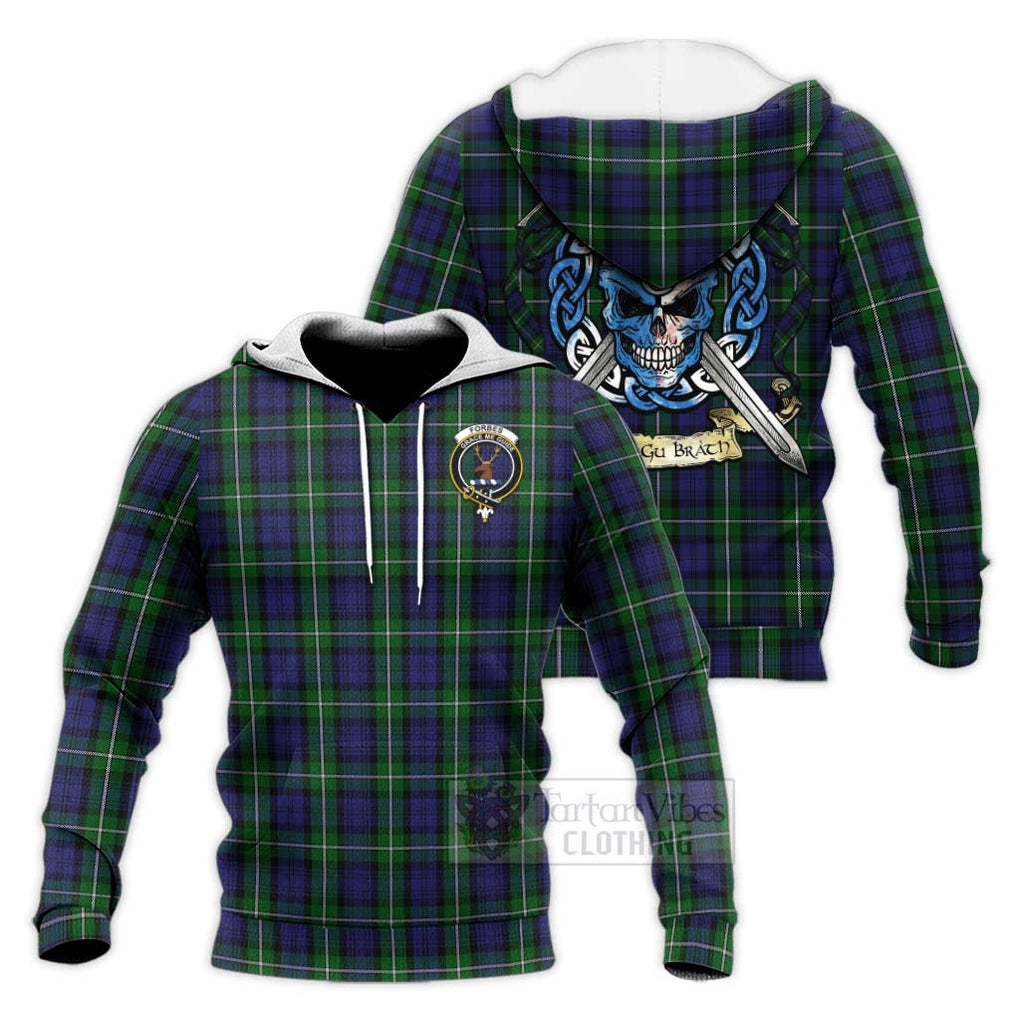 Tartan Vibes Clothing Forbes Tartan Knitted Hoodie with Family Crest Celtic Skull Style