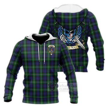 Forbes Tartan Knitted Hoodie with Family Crest Celtic Skull Style