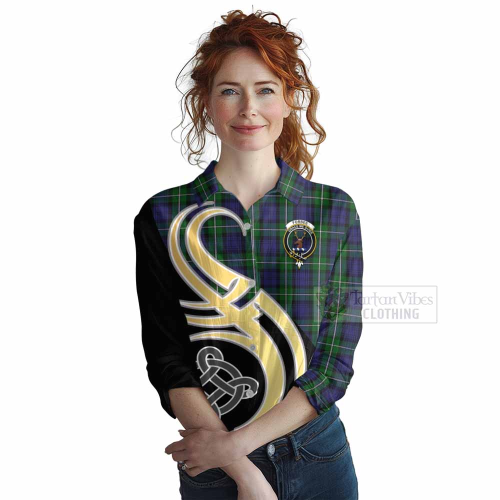 Tartan Vibes Clothing Forbes Tartan Women's Casual Shirt with Family Crest and Celtic Symbol Style