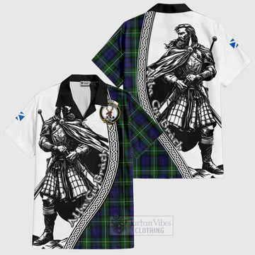 Forbes Tartan Clan Crest Short Sleeve Button Shirt with Highlander Warrior Celtic Style