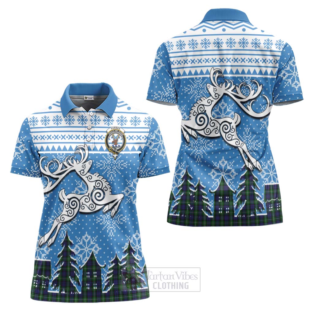 Tartan Vibes Clothing Forbes Clan Christmas Women's Polo Shirt Celtic Reindeer Style