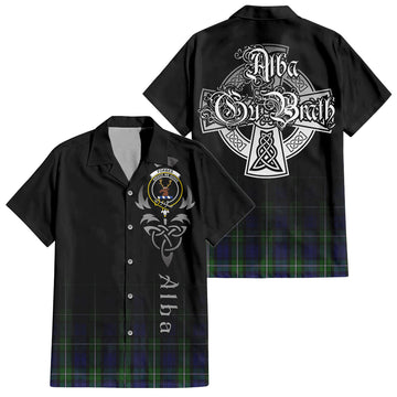 Forbes Tartan Short Sleeve Button Up Shirt Featuring Alba Gu Brath Family Crest Celtic Inspired