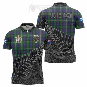 Forbes Crest Tartan Zipper Polo Shirt with New Zealand Silver Fern Half Style