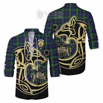 Forbes Tartan Ghillie Kilt Shirt with Family Crest Celtic Wolf Style