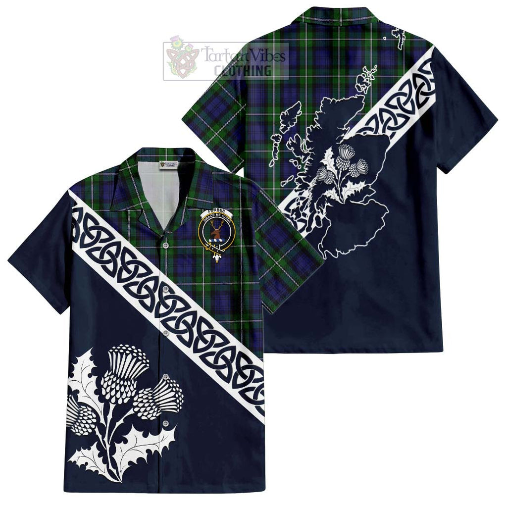 Tartan Vibes Clothing Forbes Tartan Short Sleeve Button Shirt Featuring Thistle and Scotland Map