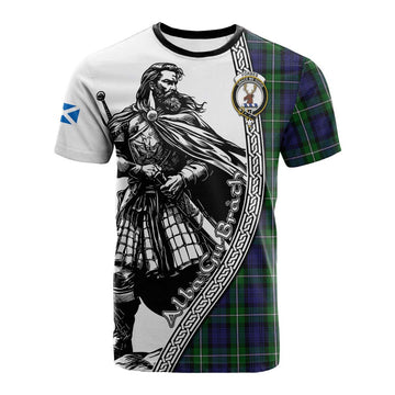 Forbes Tartan Clan Crest Cotton T-shirt with Highlander Warrior Celtic Style