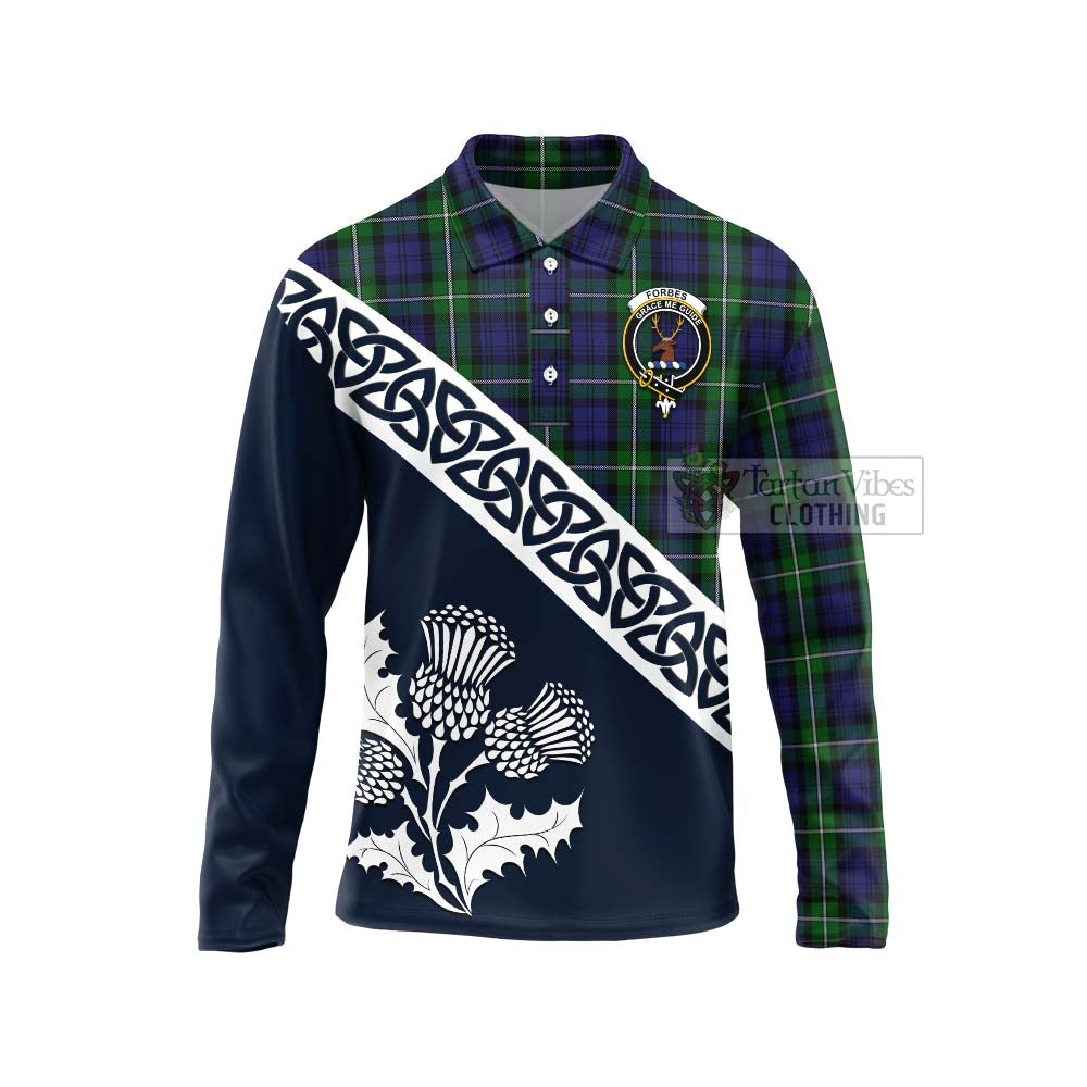 Tartan Vibes Clothing Forbes Tartan Long Sleeve Polo Shirt Featuring Thistle and Scotland Map