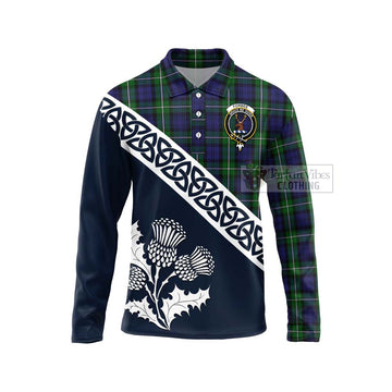 Forbes Tartan Long Sleeve Polo Shirt Featuring Thistle and Scotland Map