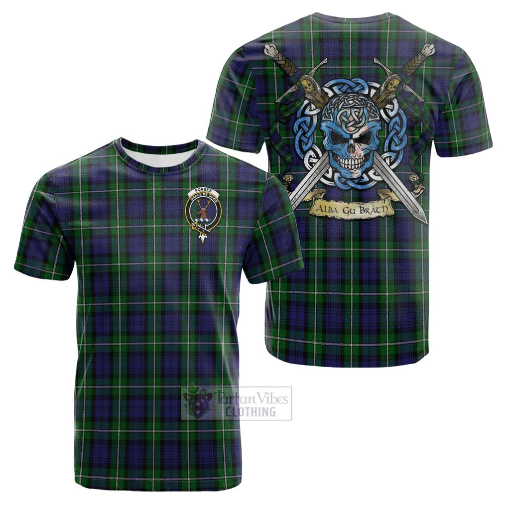 Tartan Vibes Clothing Forbes Tartan Cotton T-shirt with Family Crest Celtic Skull Style