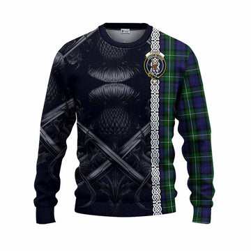 Forbes Tartan Knitted Sweater with Family Crest Cross Sword Thistle Celtic Vibes