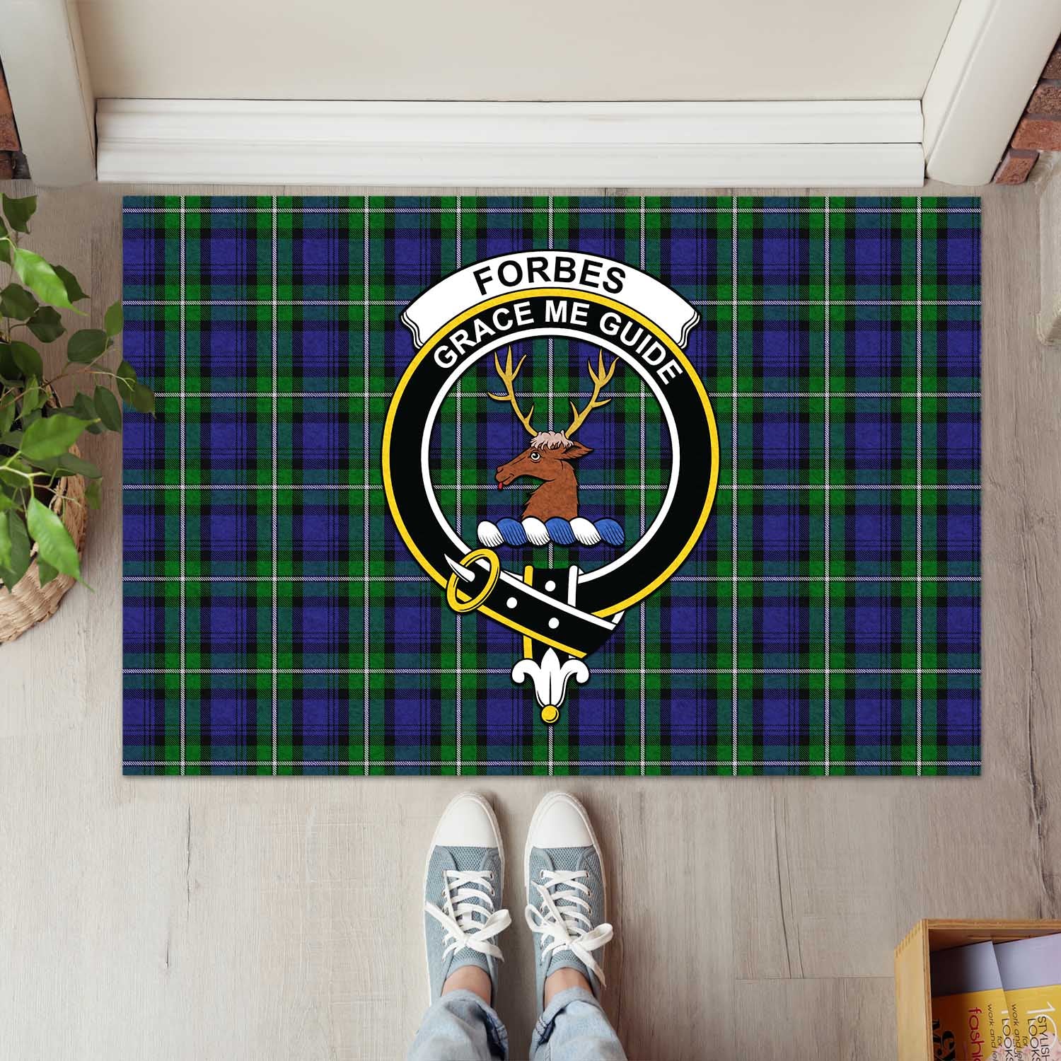 Forbes Tartan Door Mat with Family Crest - Tartanvibesclothing