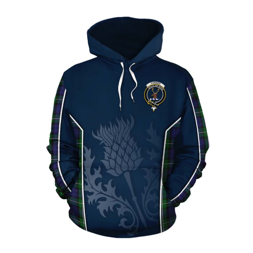 Tartan Vibes Clothing Forbes Tartan Cotton Hoodie with Family Crest and Scottish Thistle Vibes Sport Style