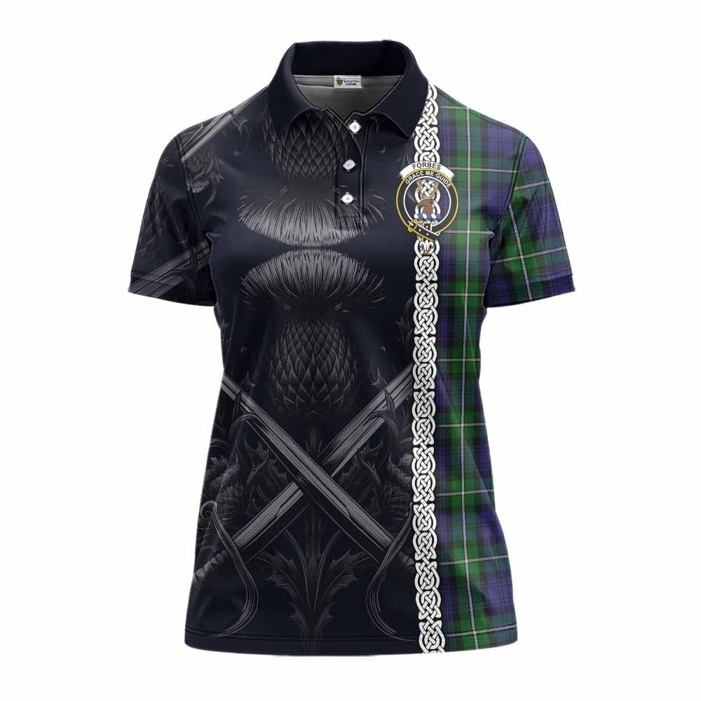 Tartan Vibes Clothing Forbes Tartan Women's Polo Shirt with Family Crest Cross Sword Thistle Celtic Vibes