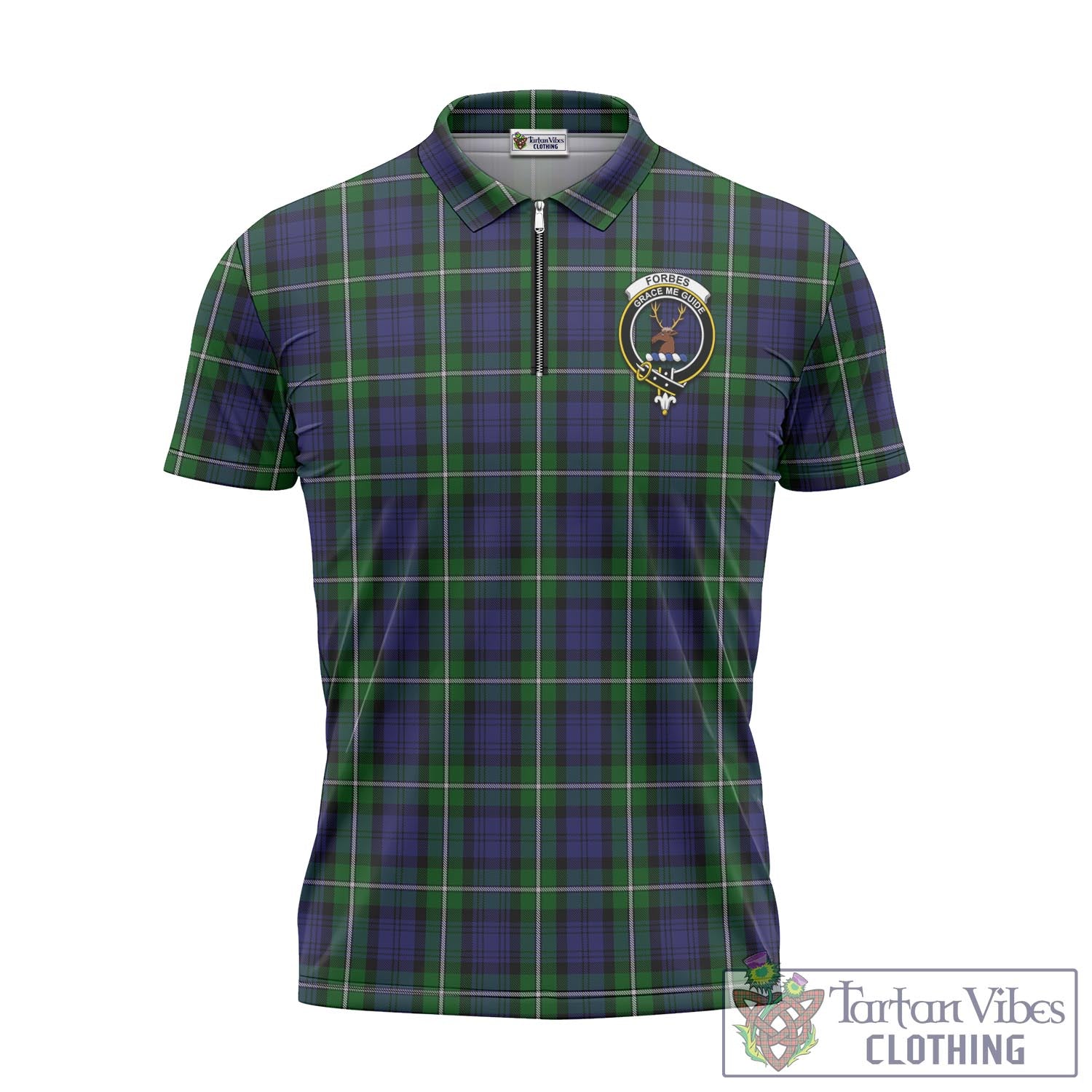 Tartan Vibes Clothing Forbes Tartan Zipper Polo Shirt with Family Crest