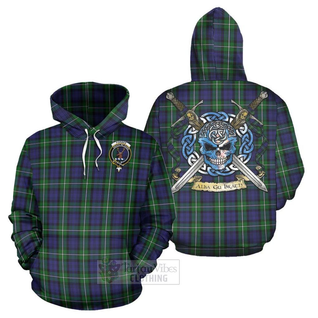 Tartan Vibes Clothing Forbes Tartan Hoodie with Family Crest Celtic Skull Style